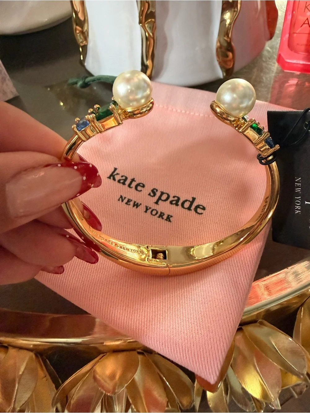 kate spade Gold-Tone Cuff with Pearl, Green and Blue Stones - Picture 2 of 5